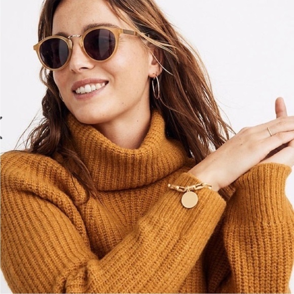 MADEWELL Mercer Mustard Ribbed Knit Cozy Turtleneck Fall Winter Sweater - Picture 2 of 9